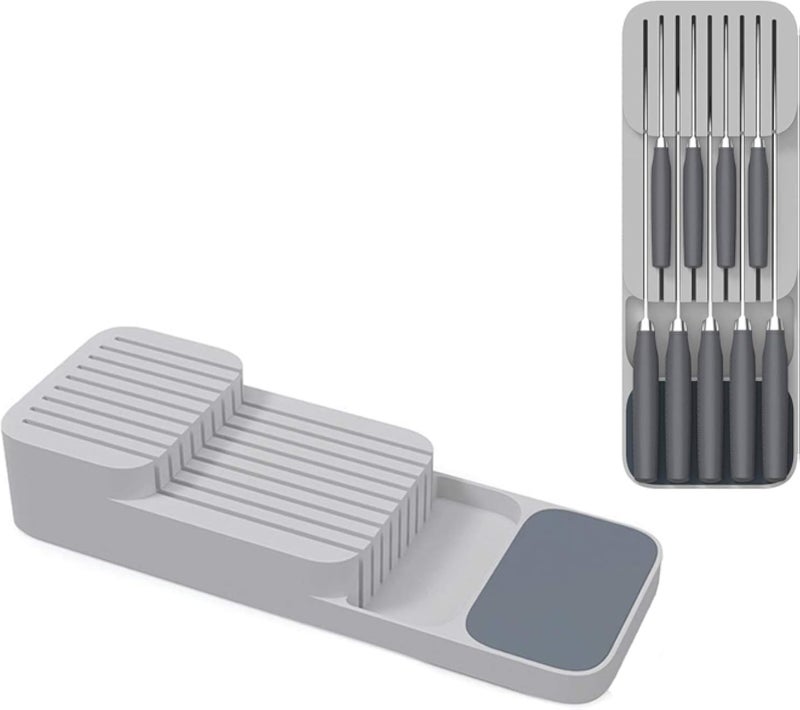 WinCheer DrawerStore Flatware Storage Box, Kitchen Drawer Separate Tableware Storage Organizer Tray Cutlery Holder Rack for Silverware Knives Fork Spoon (Knives)